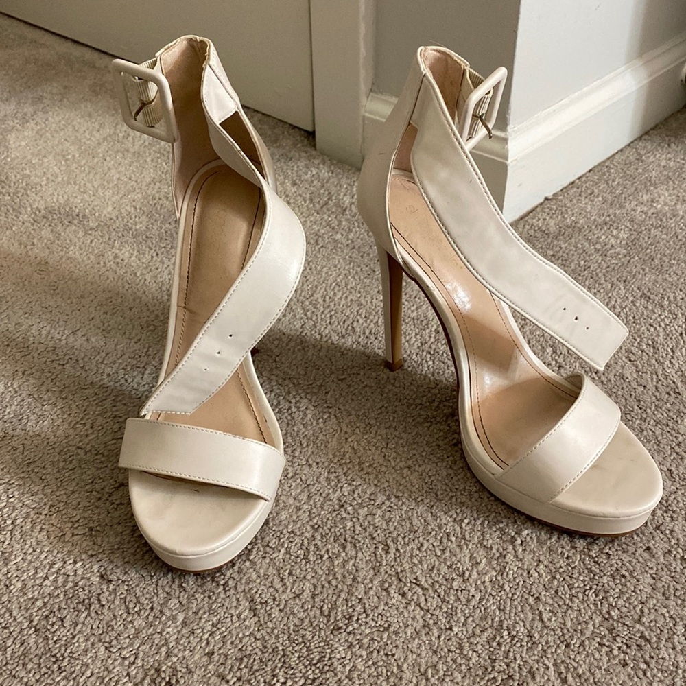 White Ankle strap heels